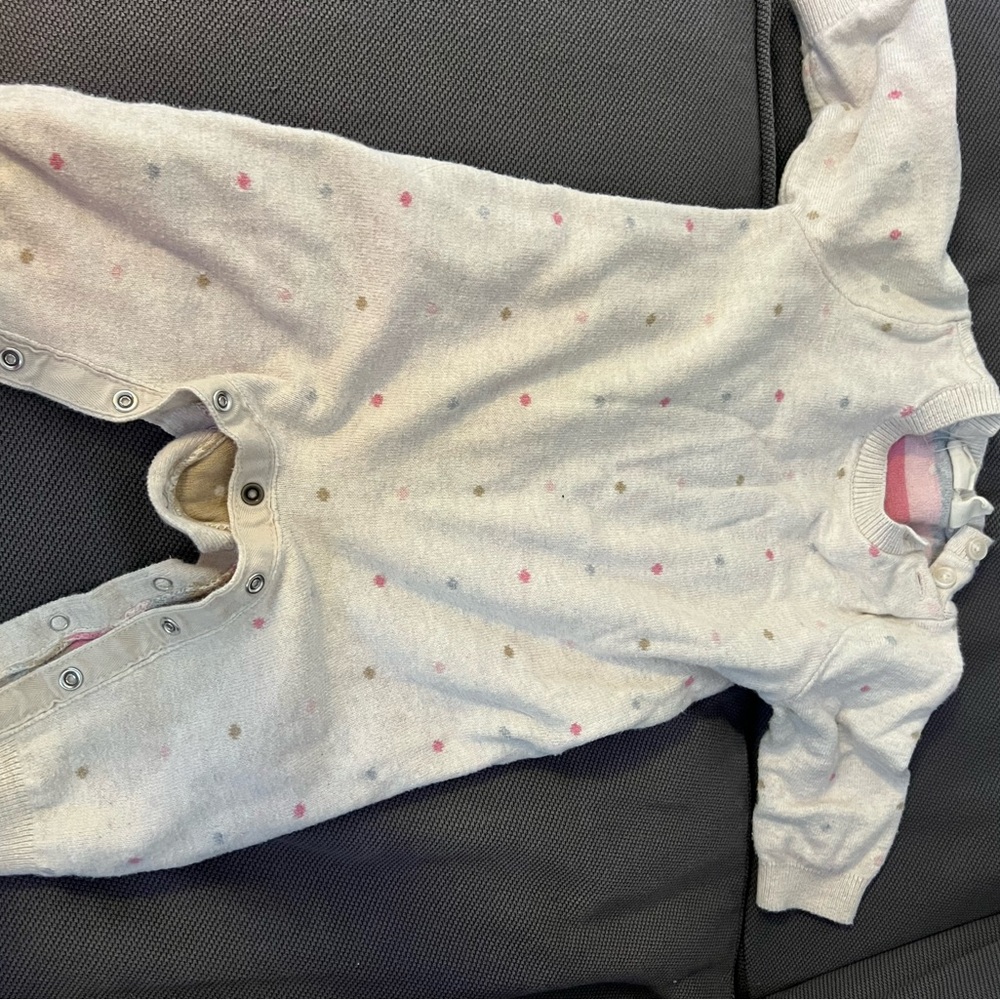 GAP Cream Knit One-Piece Pajamas with Pink, Blue, and Tan Dots